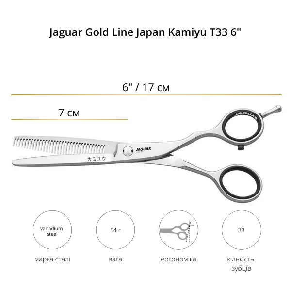 Отзывы на Ножницы филировочные Jaguar Gold Line Japan Kamiyu T33 6.0