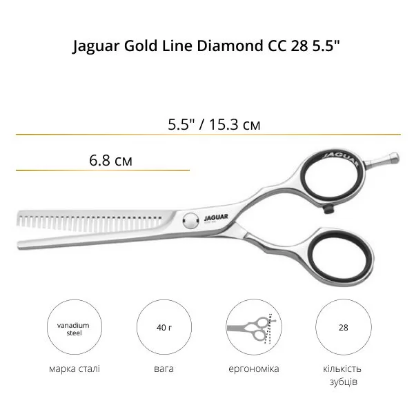 Технические данные Ножницы филировочные Jaguar Gold Line Diamond СС 28 5.5